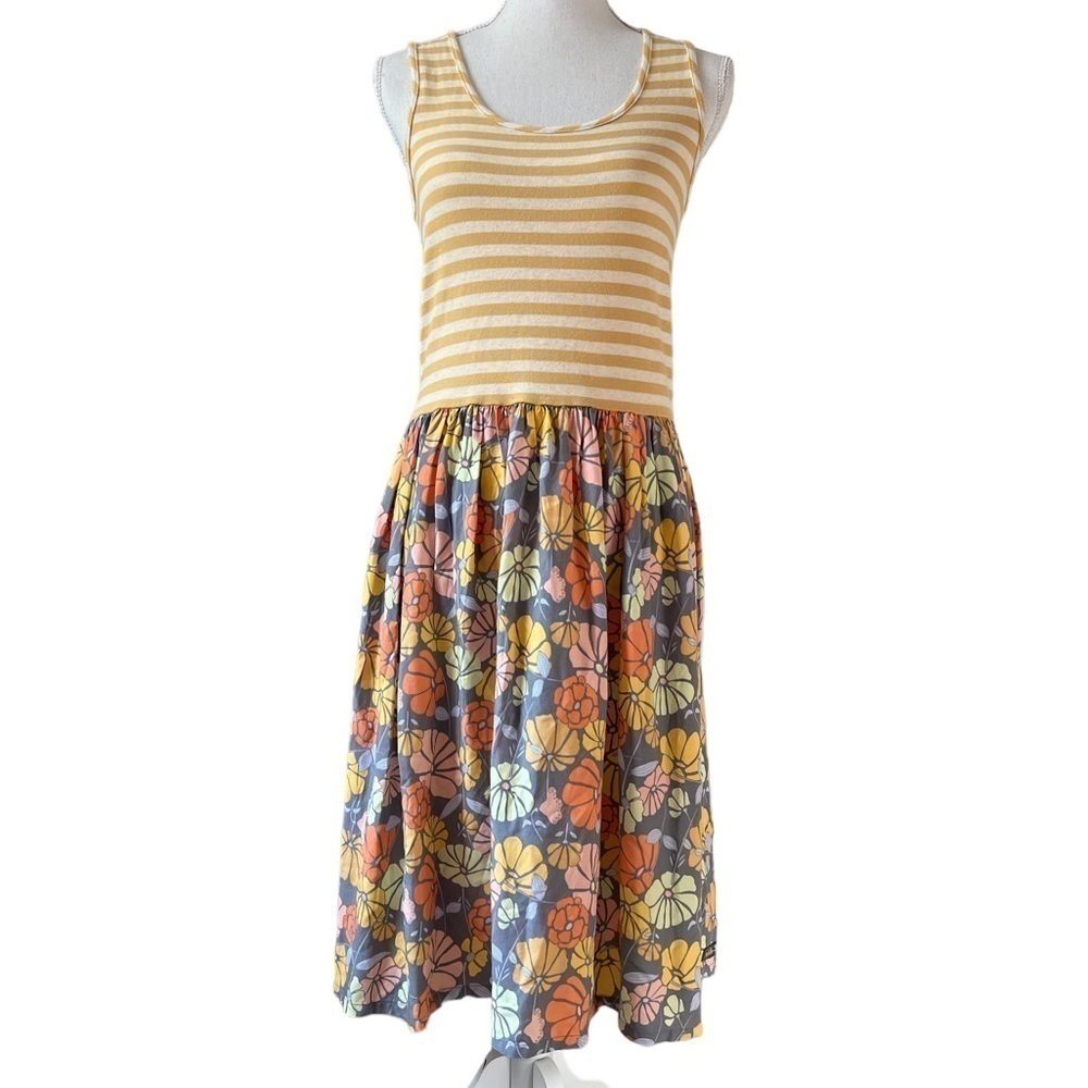 MATILDA JANE WOMENS CUTE STRIPED AND FLORAL SLEEVELESS CASUAL DRESS SIZE MED NWT